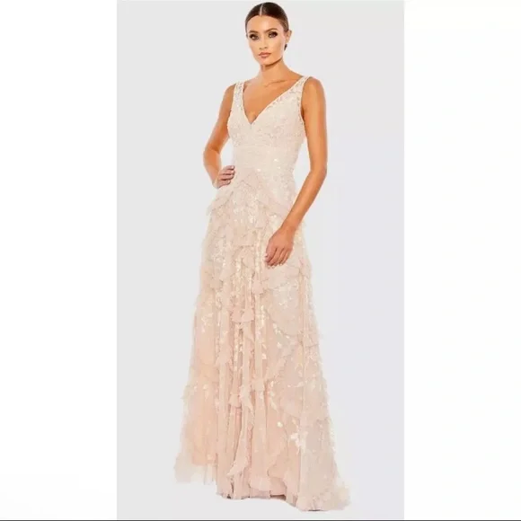 MAC DUGGAL | SEQUINED SCALLOP RUFFLE TIERED V NECK GOWN #9162 - Picture 1 of 16